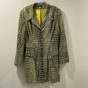 LAUREN TAYLOR Long Sleeve Chartreuse/Black Alligator Print Long Blazer Women 14